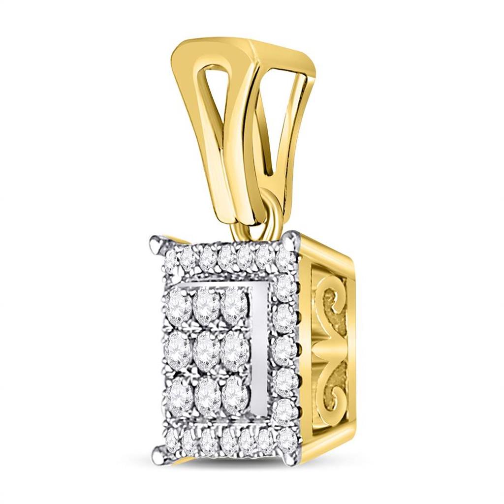 14kt Yellow Gold Round Diamond Square Cluster Pendant 1/4 Cttw