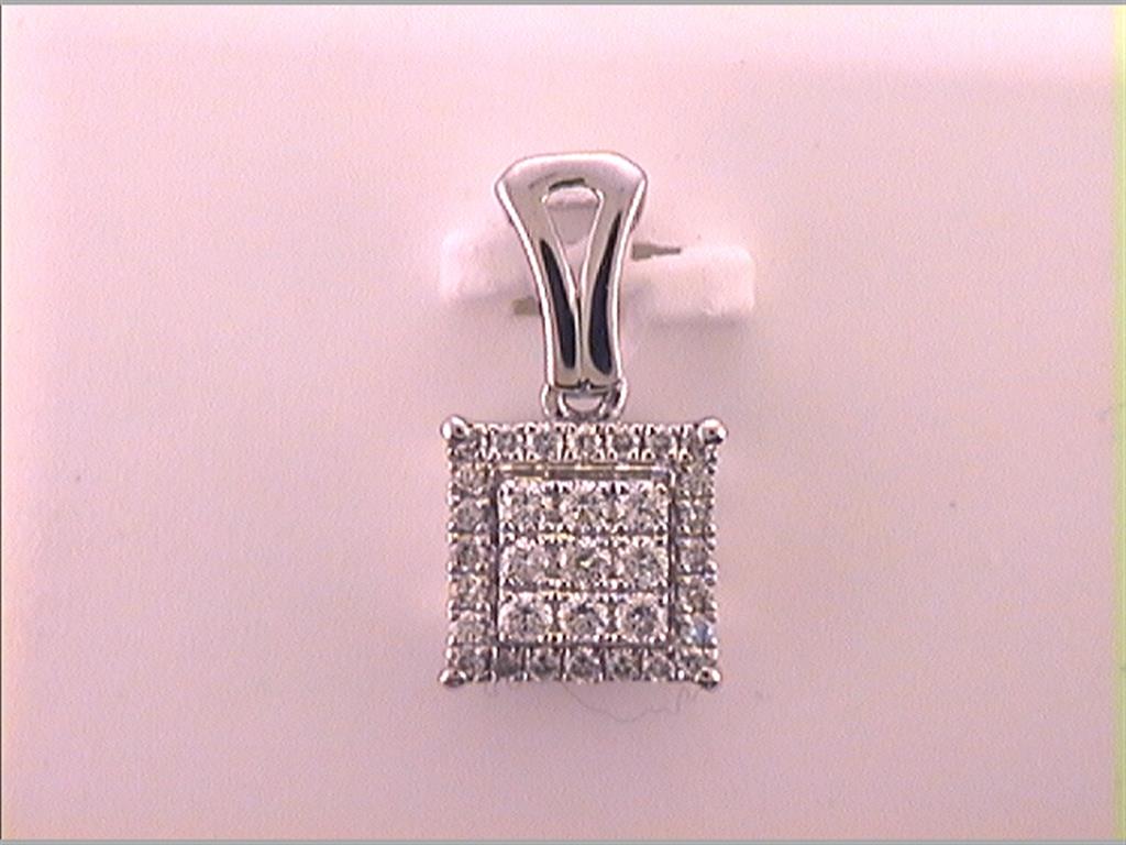 14k White Gold Round Diamond Square Cluster Pendant 1/4 Cttw