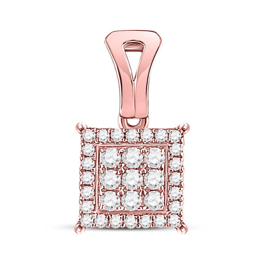 14k Rose Gold Round Diamond Square Cluster Pendant 1/4 Cttw