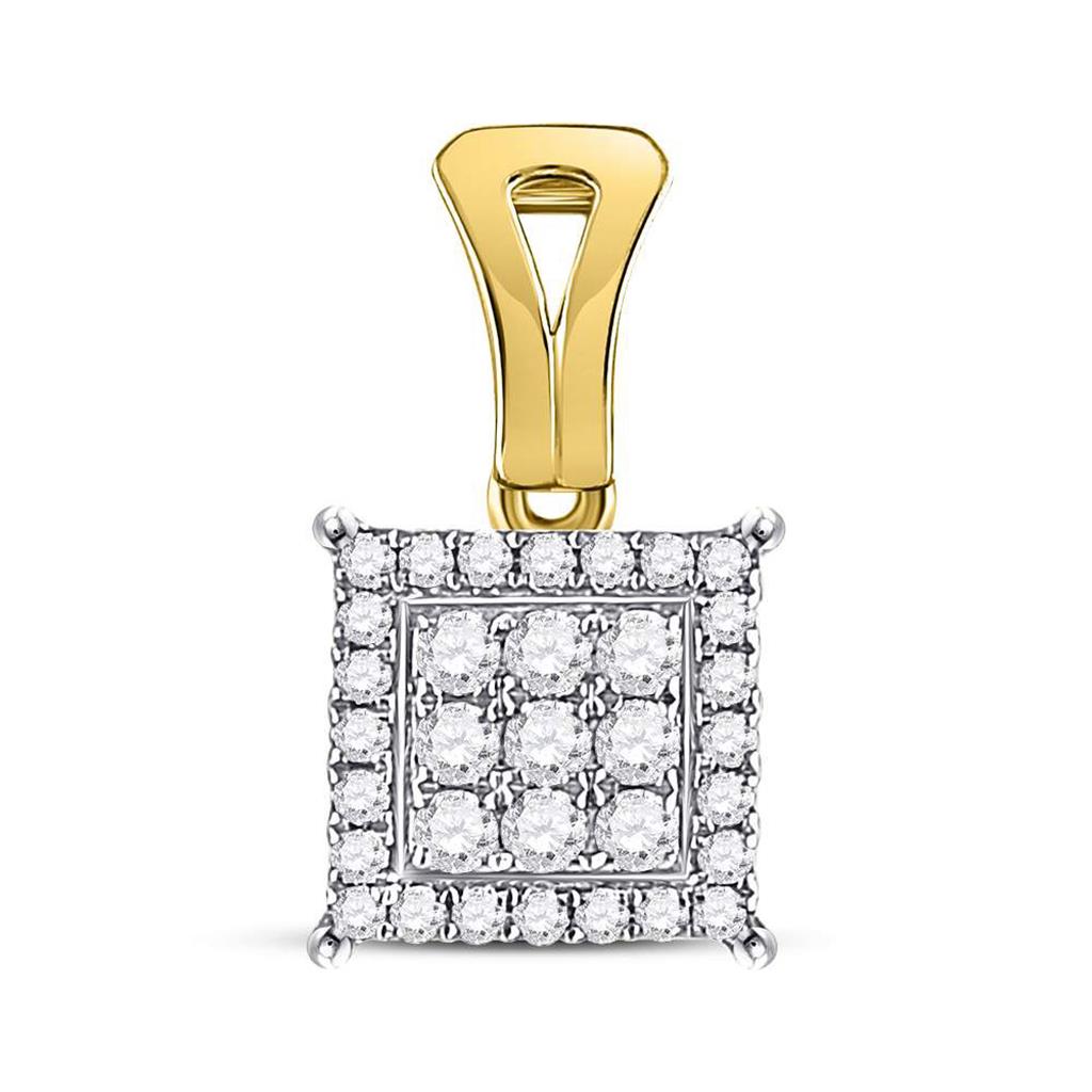 14kt Yellow Gold Round Diamond Square Cluster Pendant 1/2 Cttw