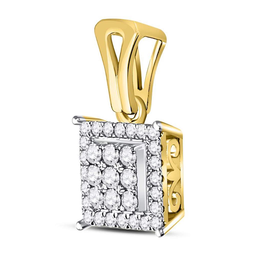 14kt Yellow Gold Round Diamond Square Cluster Pendant 1/2 Cttw