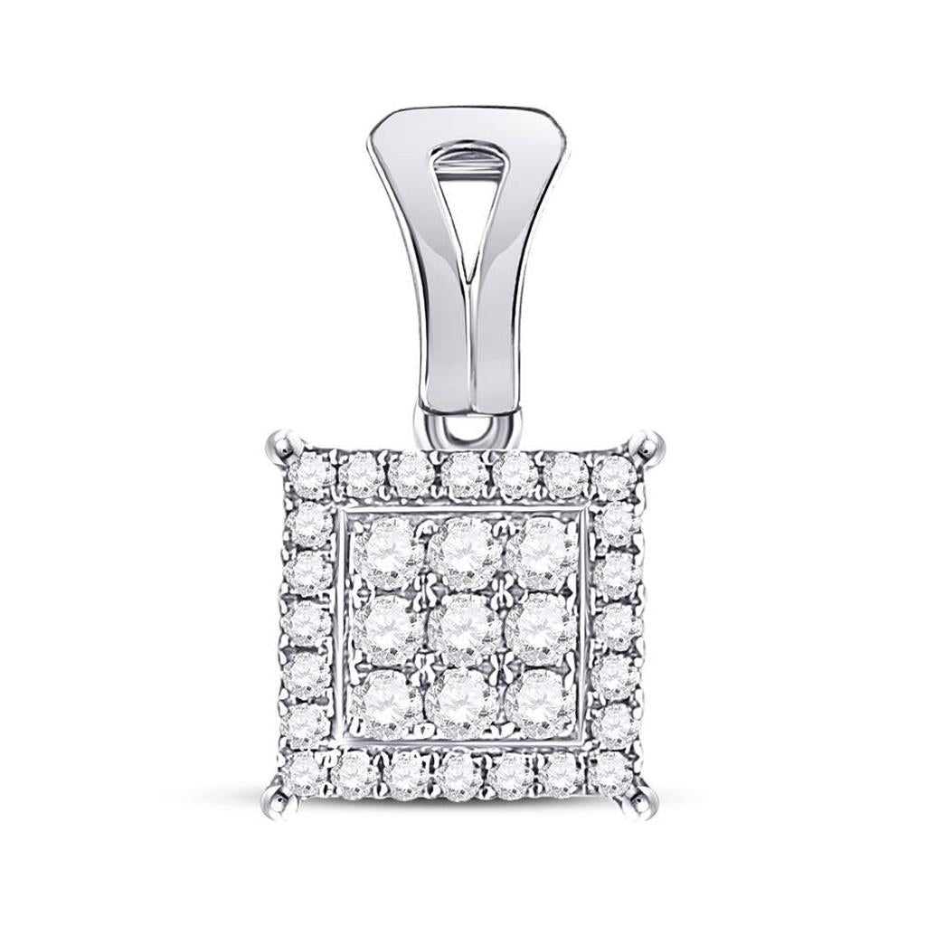 14kt White Gold Round Diamond Square Cluster Pendant 1/2 Cttw