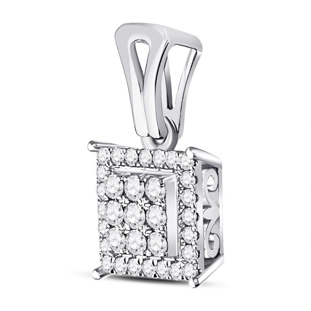 14kt White Gold Round Diamond Square Cluster Pendant 1/2 Cttw