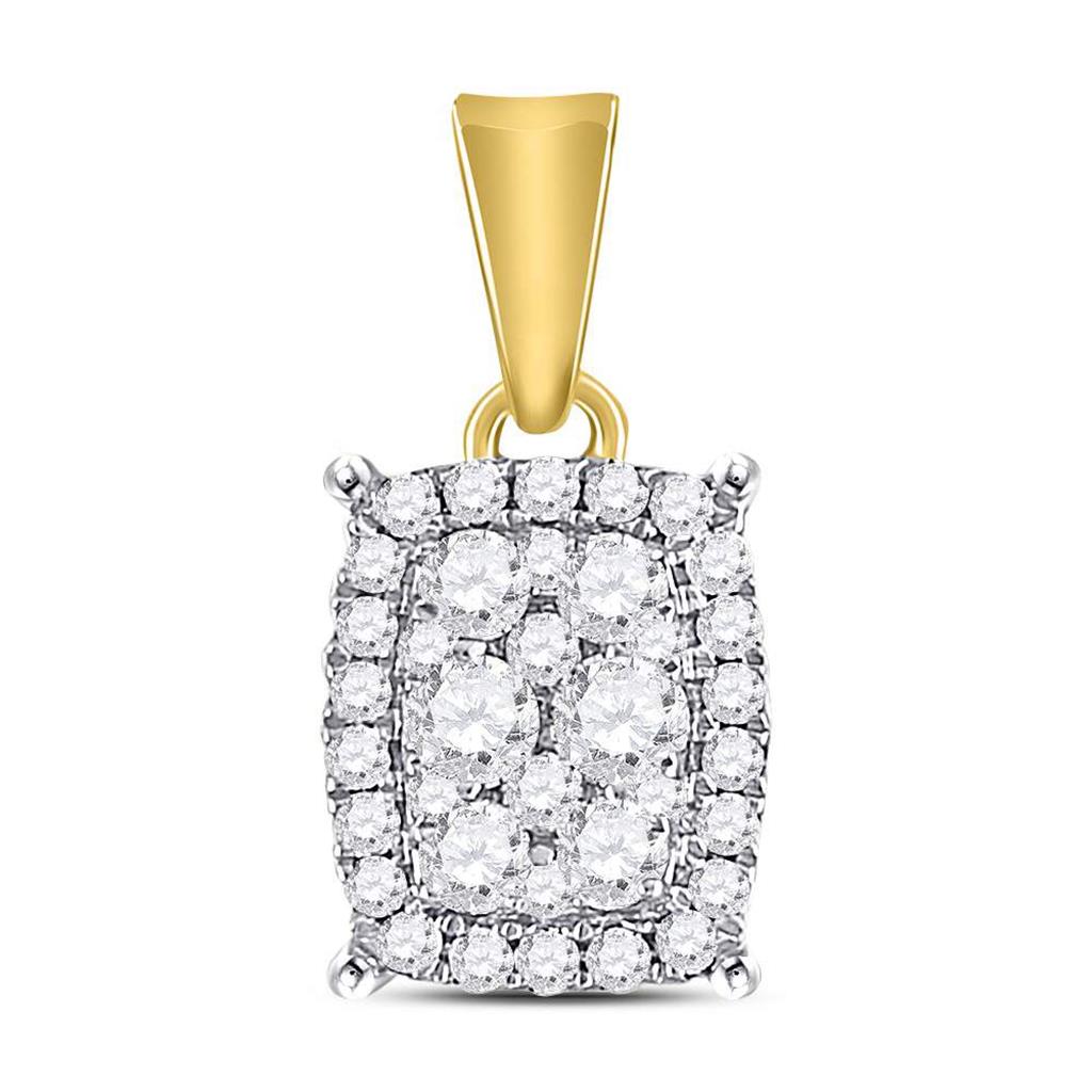 14k Yellow Gold Round Diamond Rectangle Cluster Pendant 1/4 Cttw