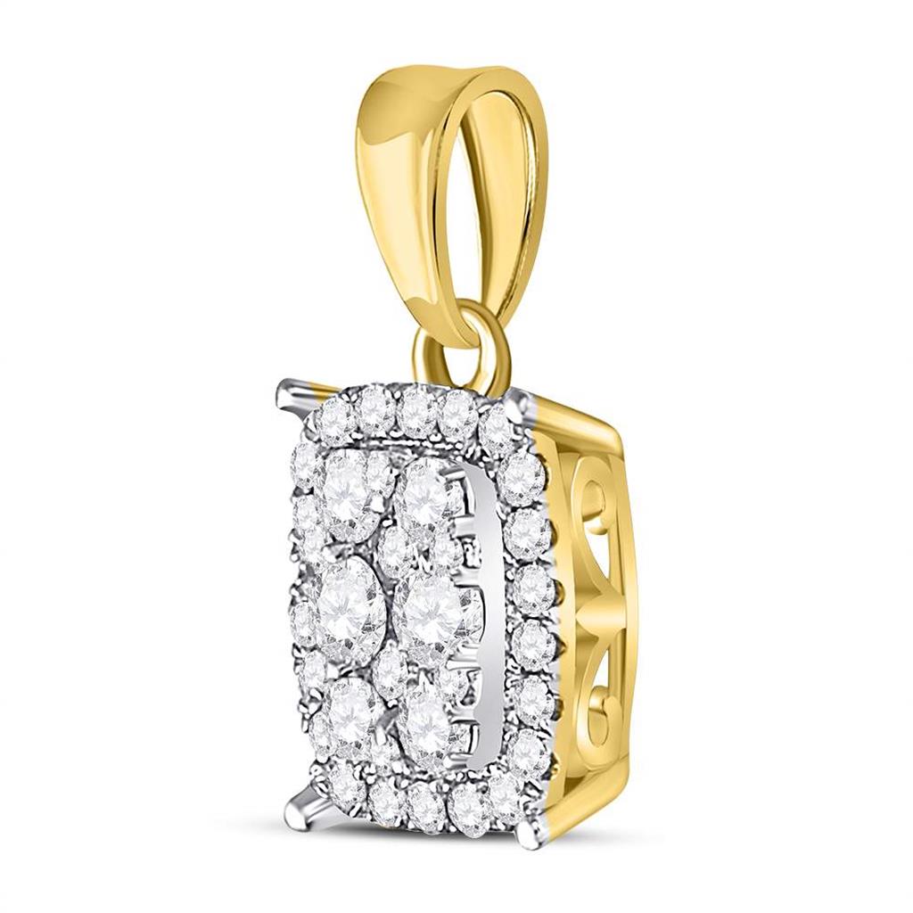 14k Yellow Gold Round Diamond Rectangle Cluster Pendant 1/4 Cttw