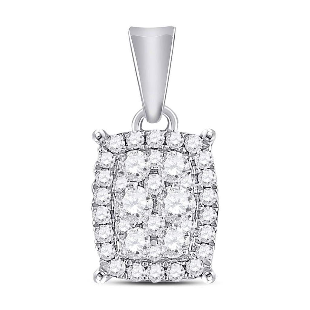 14k White Gold Round Diamond Rectangle Cluster Pendant 1/4 Cttw