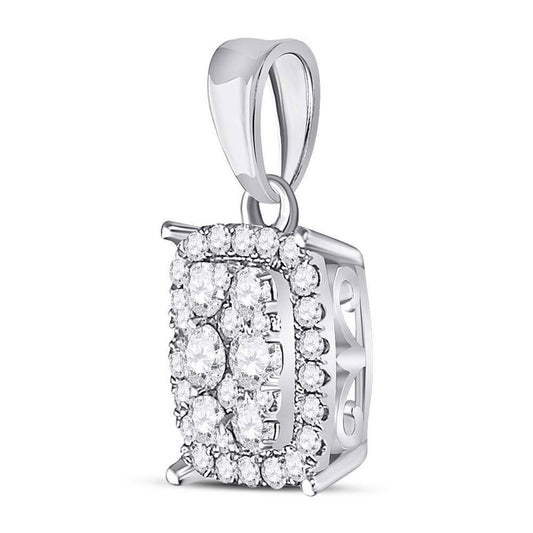 14k White Gold Round Diamond Rectangle Cluster Pendant 1/4 Cttw