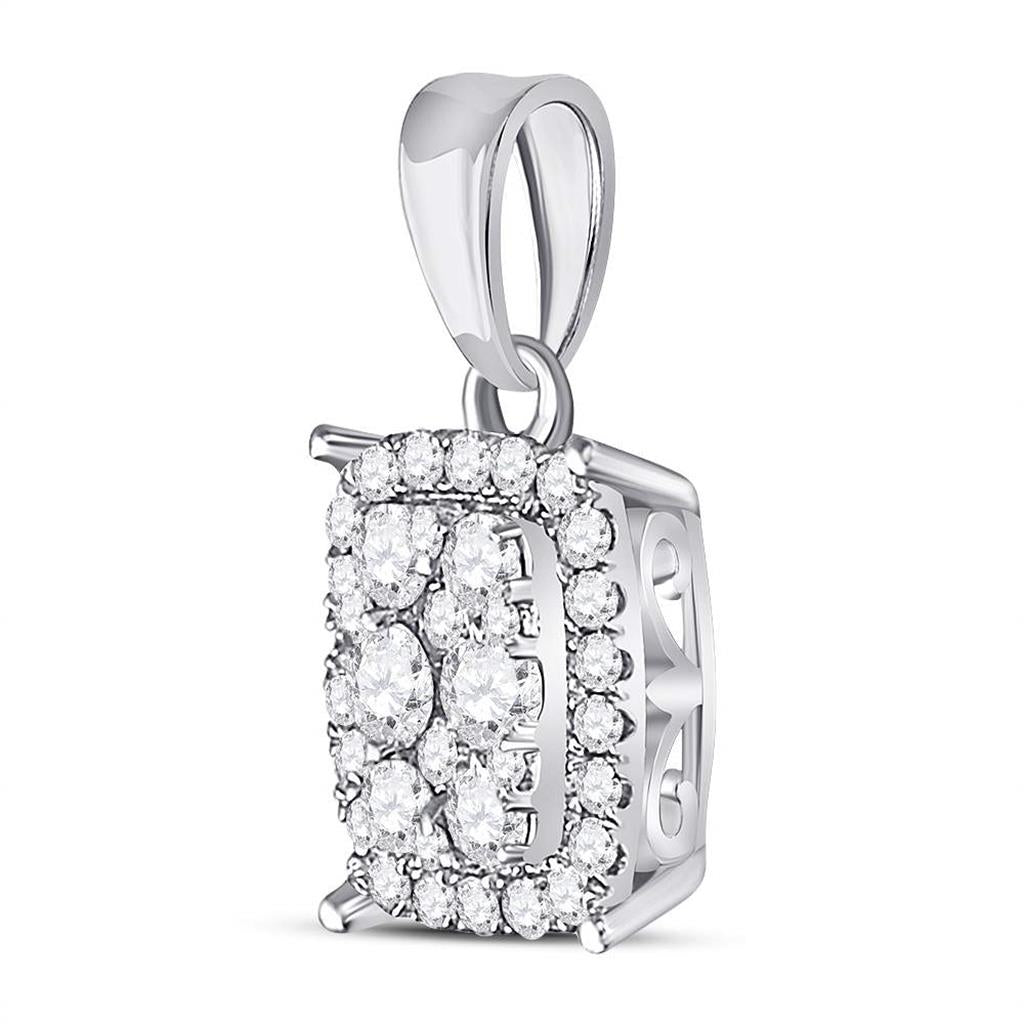 14k White Gold Round Diamond Rectangle Cluster Pendant 1/4 Cttw