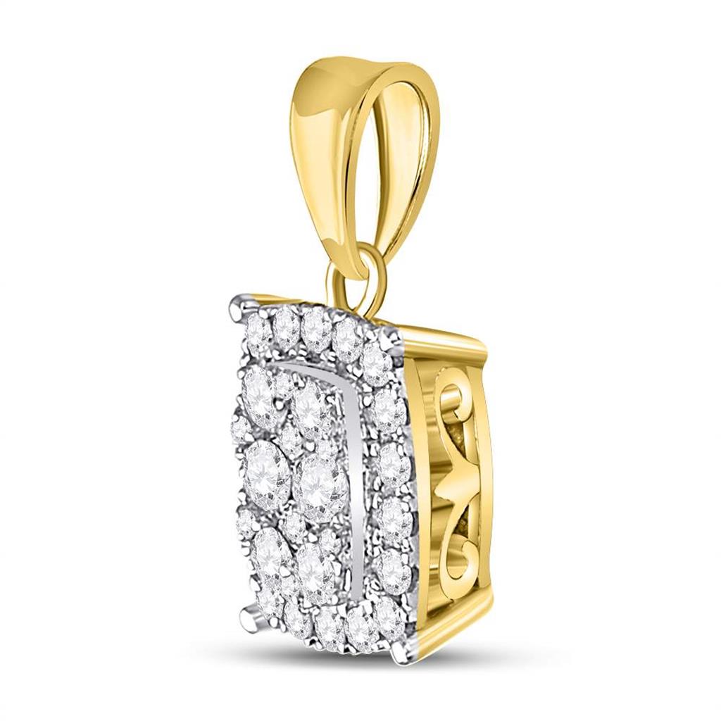 14k Yellow Gold Round Diamond Rectangular Cluster Pendant 1/2 Cttw