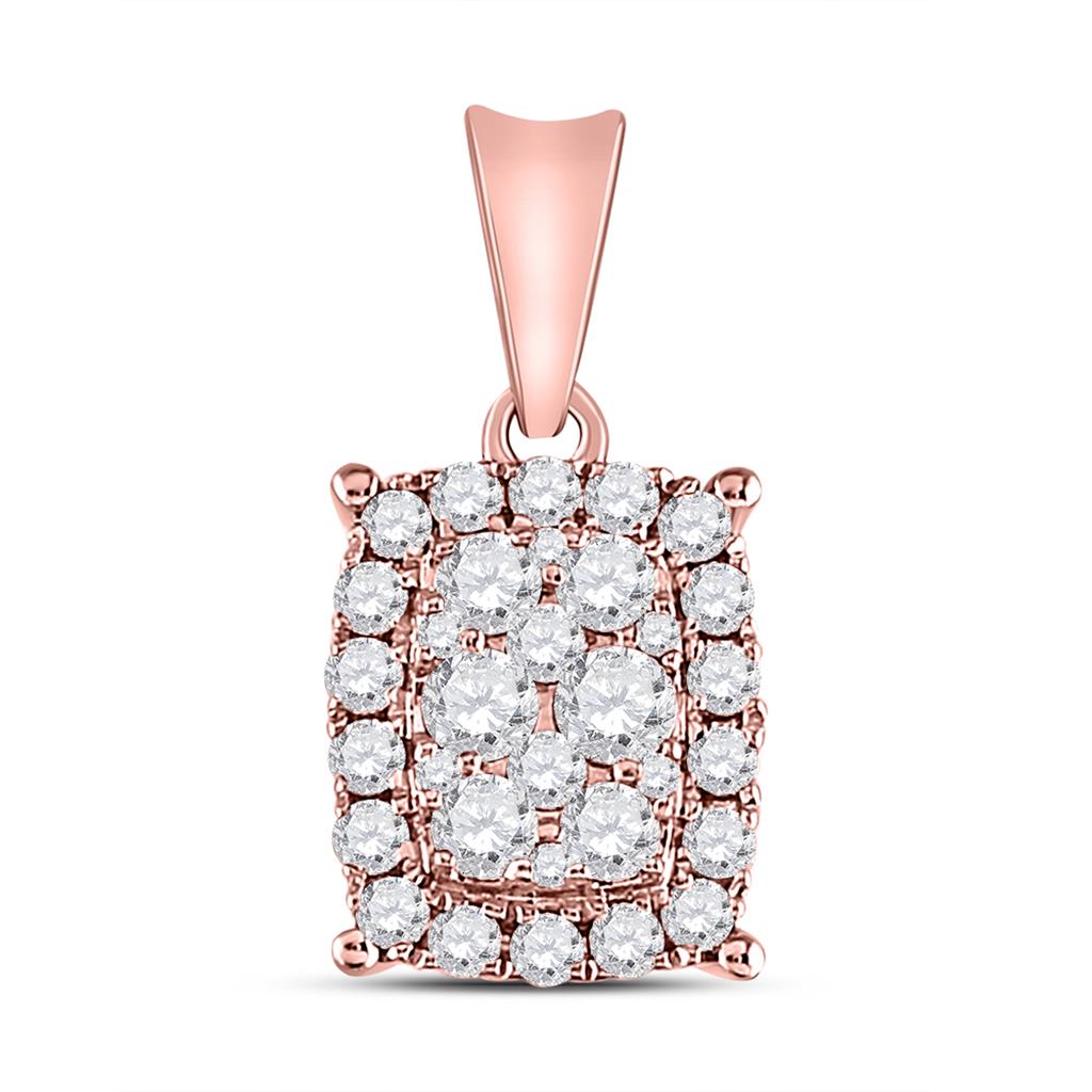 14k Rose Gold Round Diamond Rectangular Cluster Pendant 1/2 Cttw