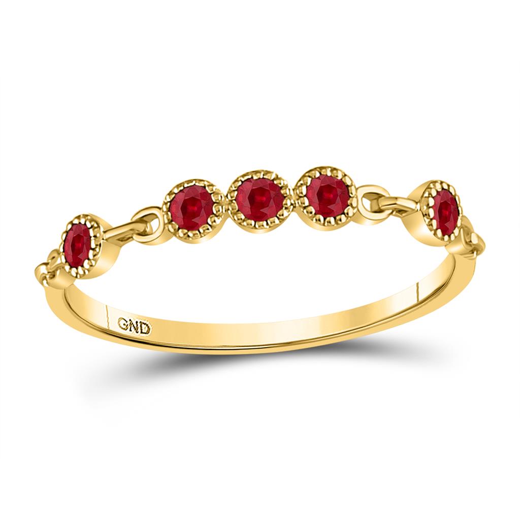 10kt Yellow Gold Round Ruby Dot Stackable Band Ring 1/5 Cttw