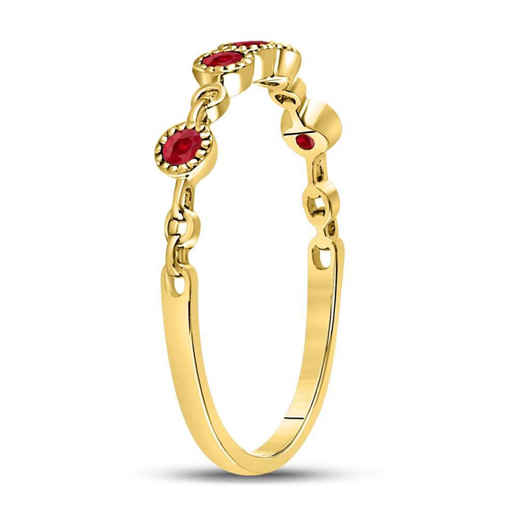 10kt Yellow Gold Round Ruby Dot Stackable Band Ring 1/5 Cttw