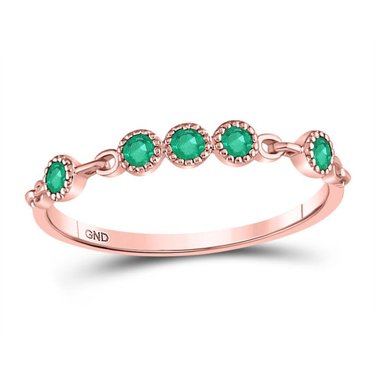 10kt Rose Gold Round Emerald Dot Stackable Band Ring 1/20 Cttw