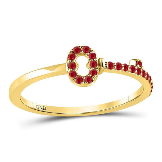 10kt Yellow Gold Round Ruby Key Stackable Band Ring 1/5 Cttw