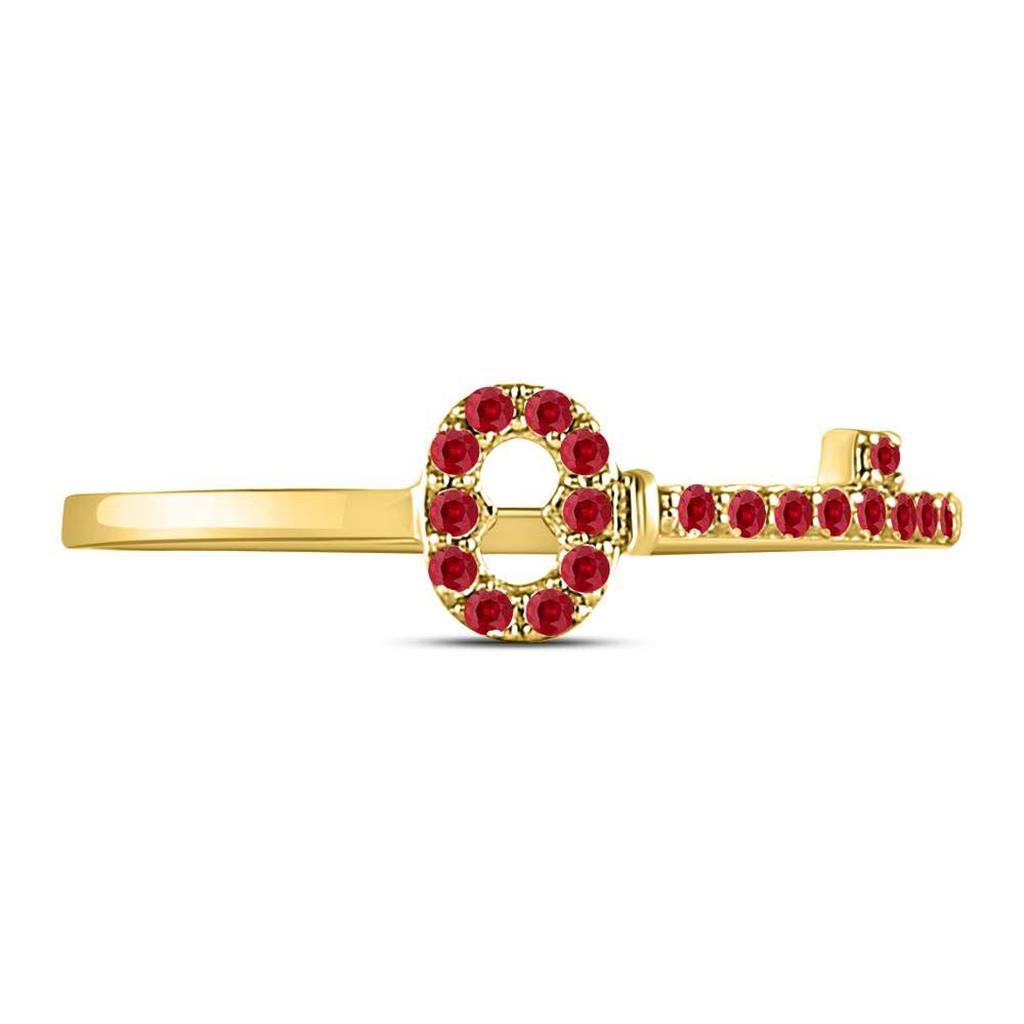 10kt Yellow Gold Round Ruby Key Stackable Band Ring 1/5 Cttw