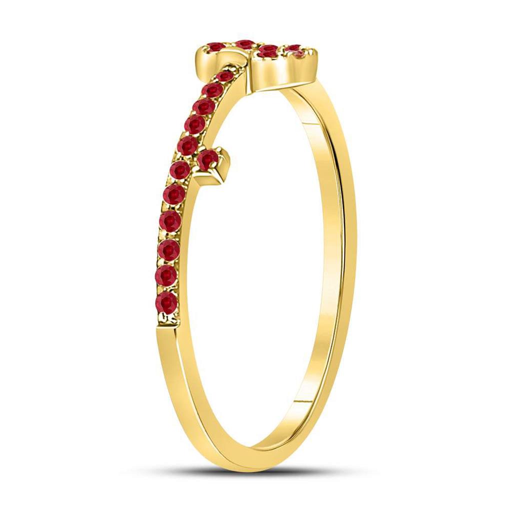 10kt Yellow Gold Round Ruby Key Stackable Band Ring 1/5 Cttw