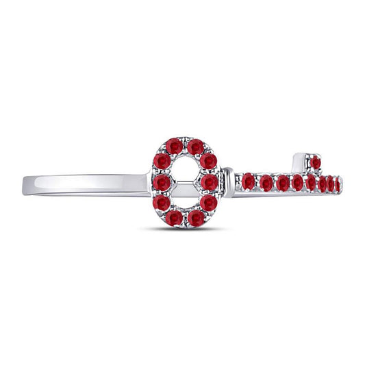 14kt White Gold Round Ruby Key Stackable Band Ring 1/5 Cttw