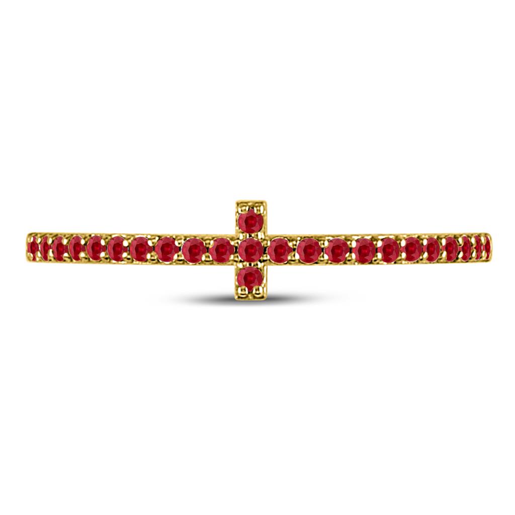 10k Yellow Gold Round Ruby Stackable Cross Band Ring 1/6 Cttw