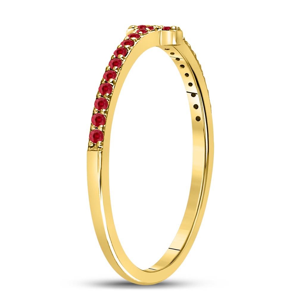 10k Yellow Gold Round Ruby Stackable Cross Band Ring 1/6 Cttw