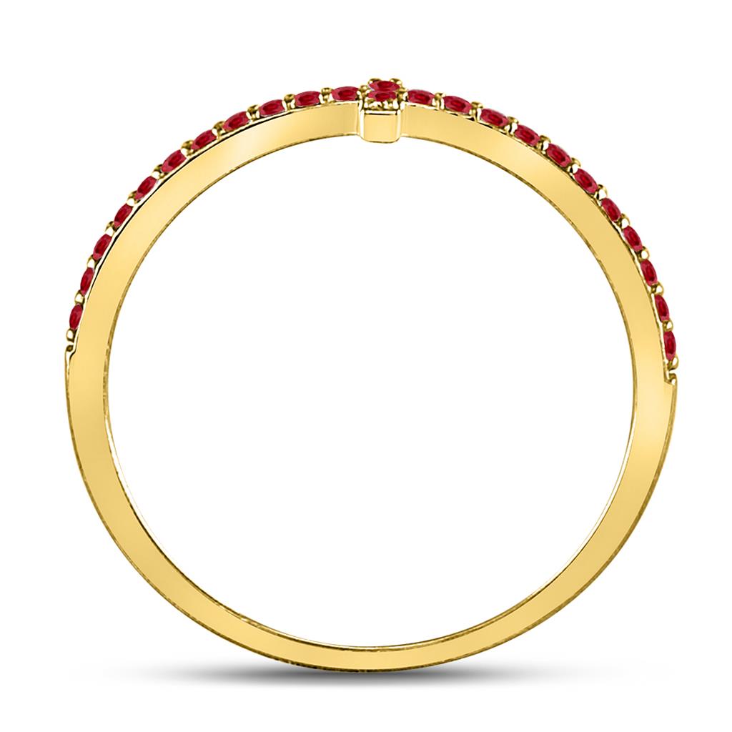 10k Yellow Gold Round Ruby Stackable Cross Band Ring 1/6 Cttw