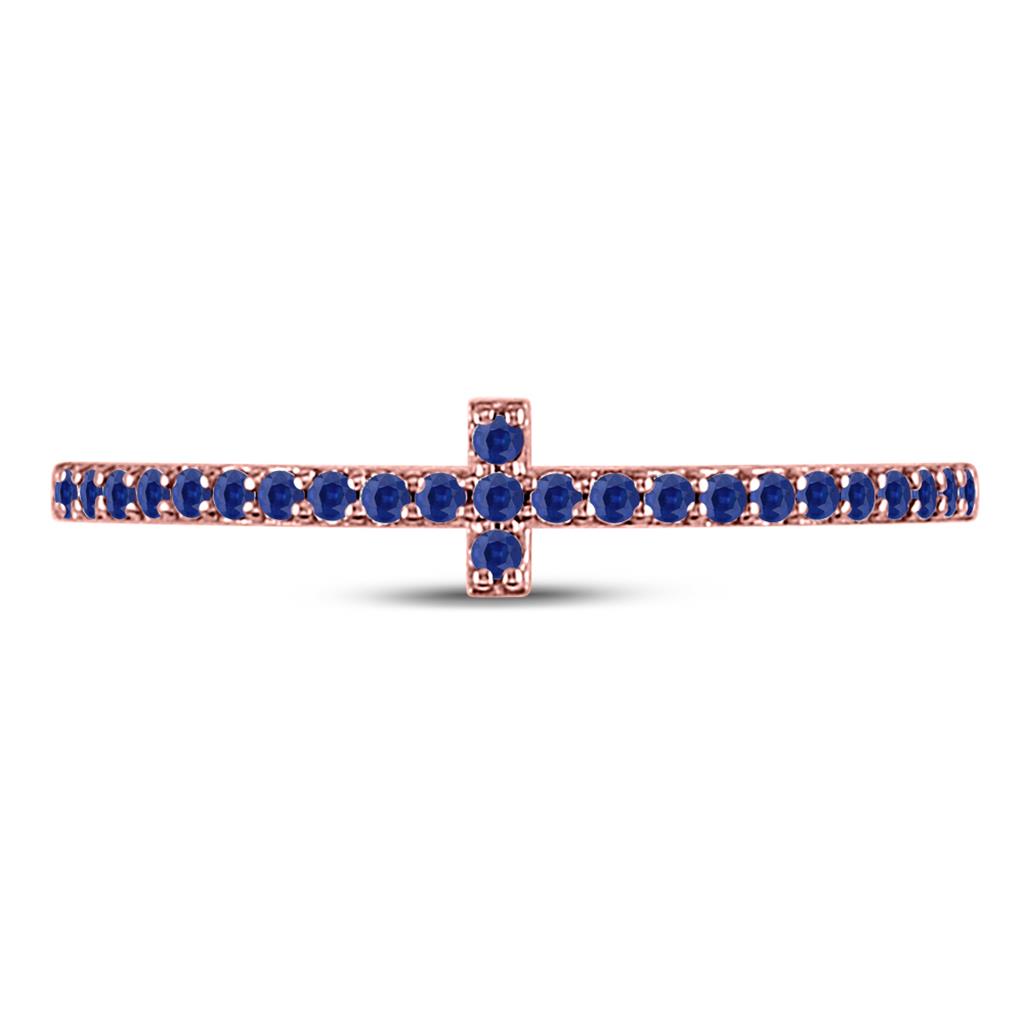 10k Rose Gold Round Blue Sapphire Cross Stackable Band Ring 1/6 Cttw