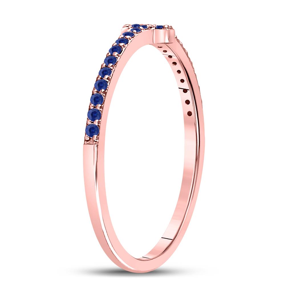 10k Rose Gold Round Blue Sapphire Cross Stackable Band Ring 1/6 Cttw