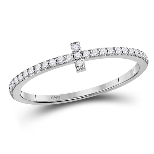 14kt White Gold Round Diamond Cross Stackable Band Ring 1/6 Cttw