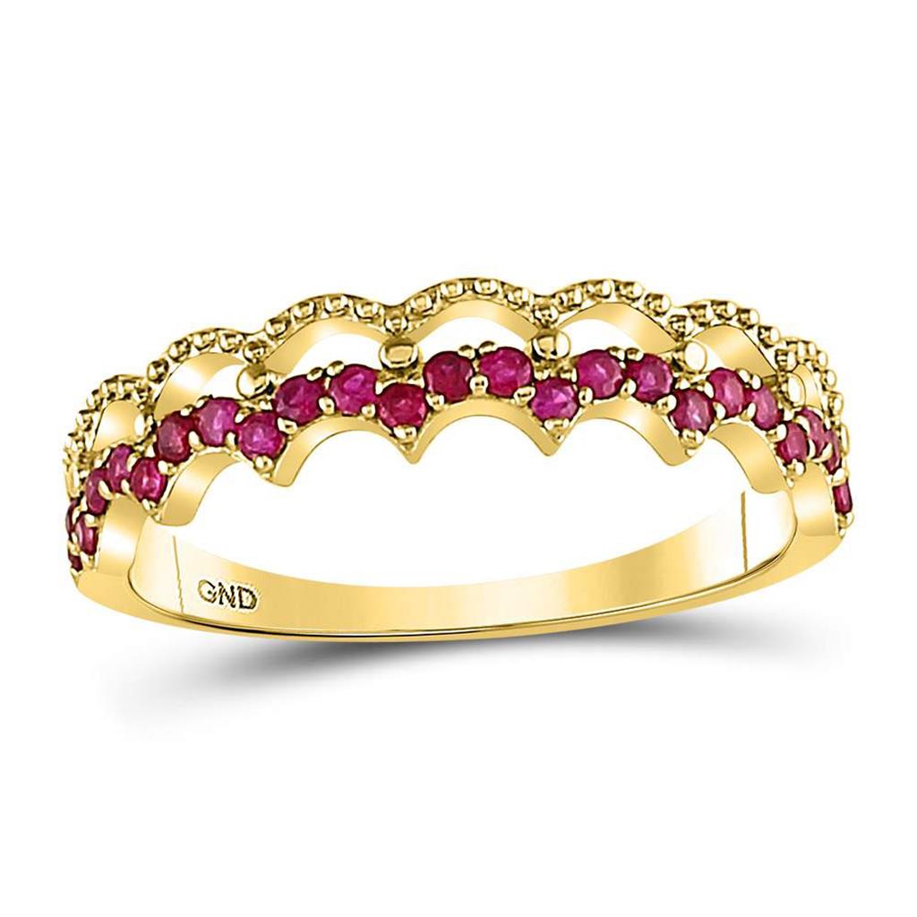 10kt Yellow Gold Round Ruby Scalloped Stackable Band Ring 1/4 Cttw