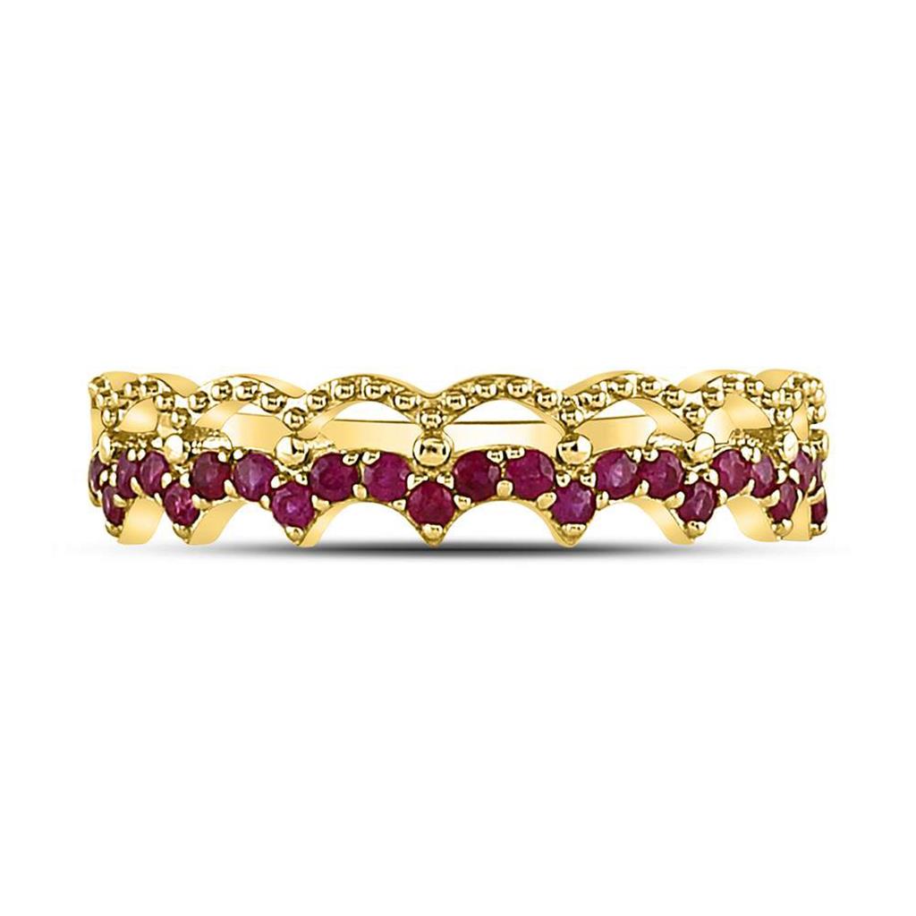 10kt Yellow Gold Round Ruby Scalloped Stackable Band Ring 1/4 Cttw