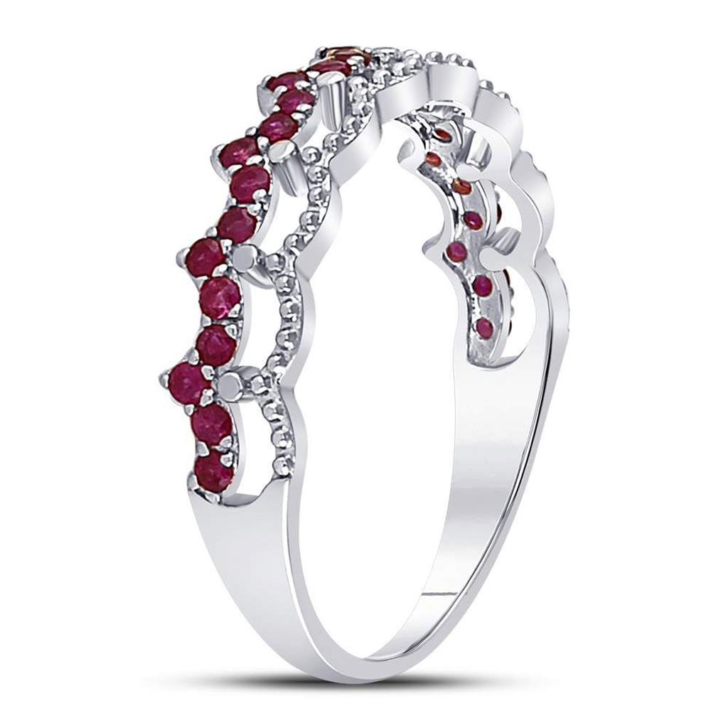 14kt White Gold Round Ruby Scalloped Stackable Band Ring 1/4 Cttw