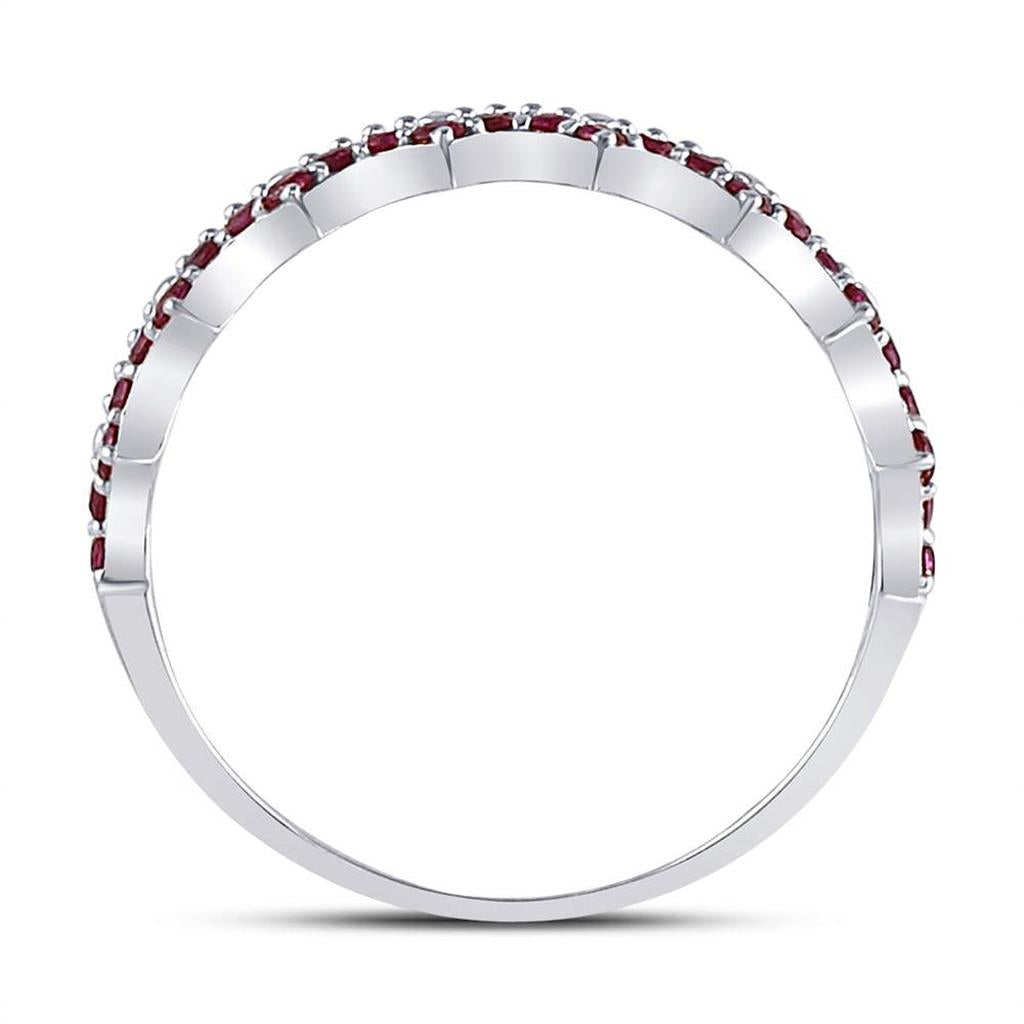 14kt White Gold Round Ruby Scalloped Stackable Band Ring 1/4 Cttw