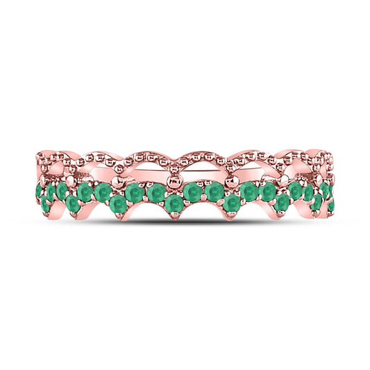 10k Rose Gold Round Emerald Scalloped Stackable Band Ring 1/4 Cttw