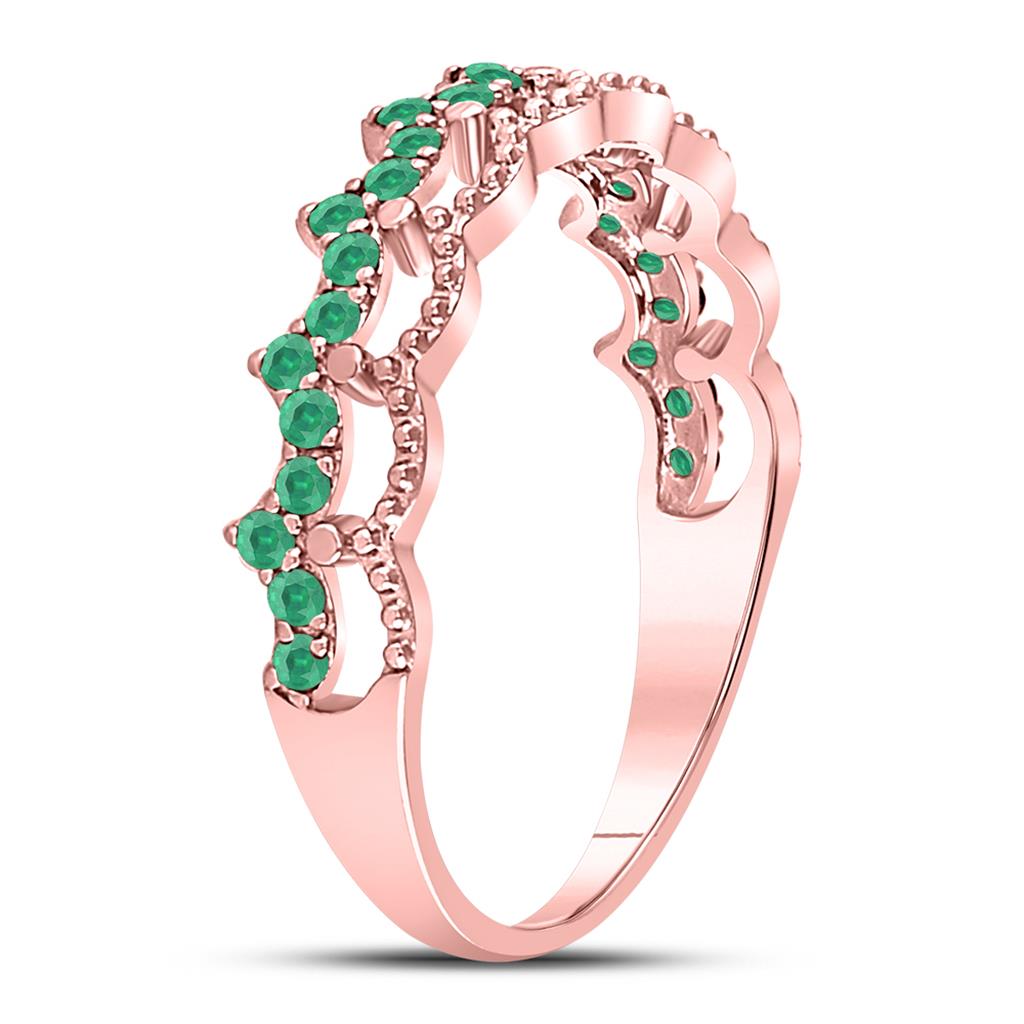 10k Rose Gold Round Emerald Scalloped Stackable Band Ring 1/4 Cttw