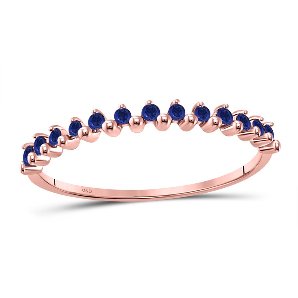 10kt Rose Gold Round Blue Sapphire Single Row Stackable Band Ring 1/8 Cttw