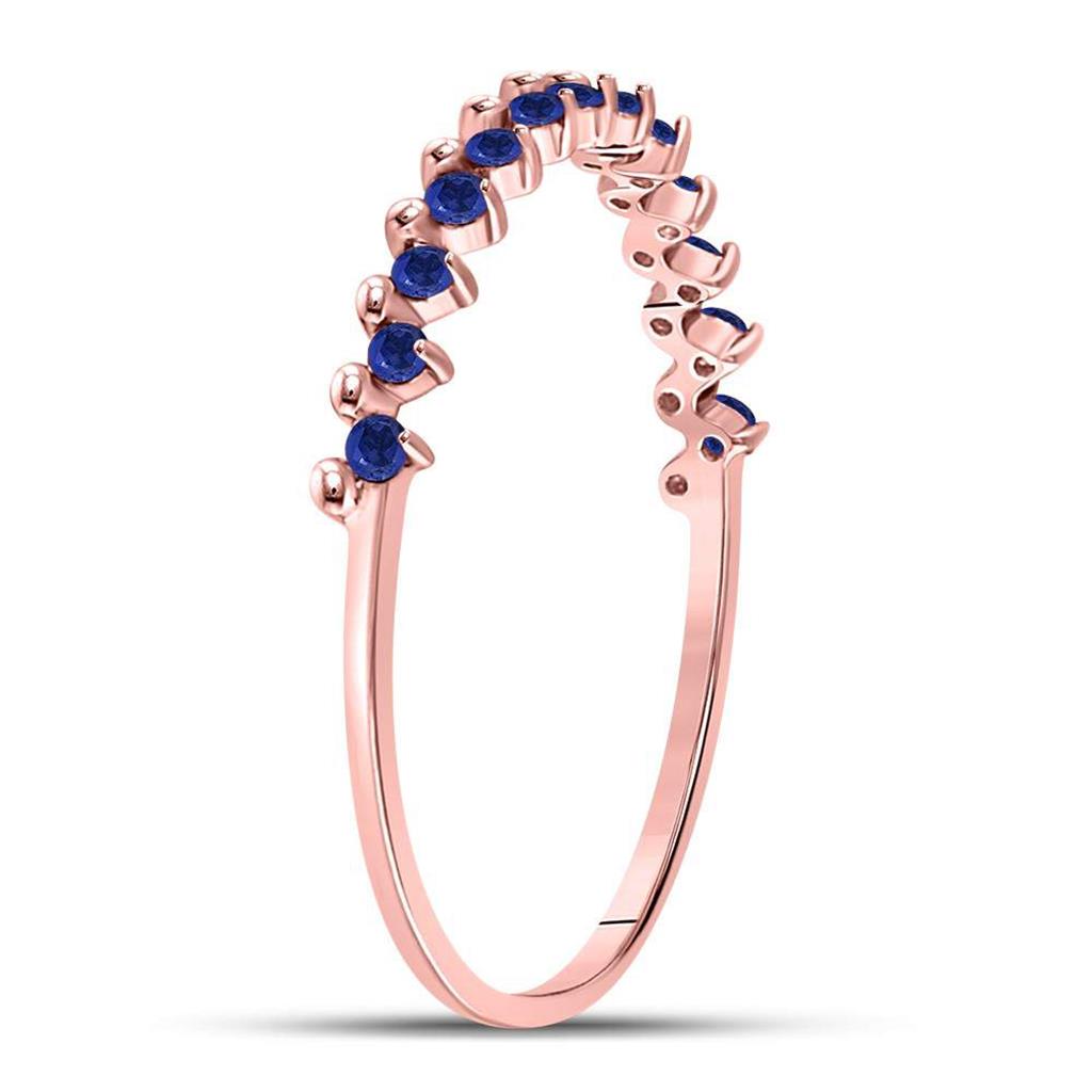 10kt Rose Gold Round Blue Sapphire Single Row Stackable Band Ring 1/8 Cttw