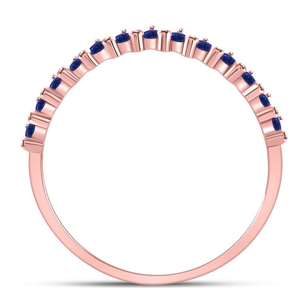 10kt Rose Gold Round Blue Sapphire Single Row Stackable Band Ring 1/8 Cttw