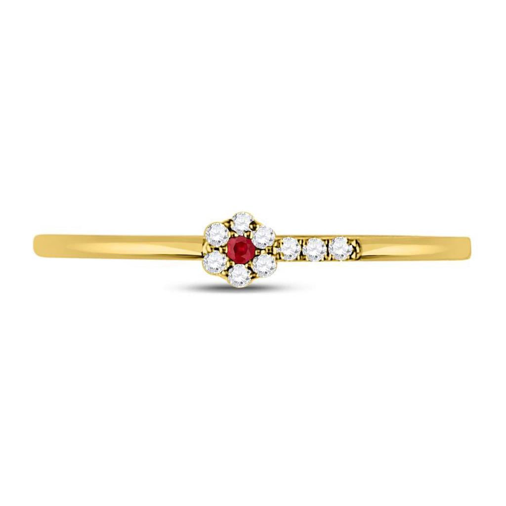 10kt Yellow Gold Round Ruby Diamond Stackable Band Ring 1/20 Cttw