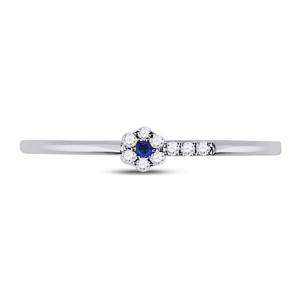 14kt White Gold Round Blue Sapphire Diamond Stackable Band Ring 1/12 Cttw