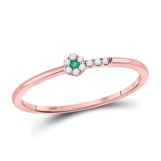 10kt Rose Gold Round Emerald Diamond Slender Stackable Band Ring 1/20 Cttw