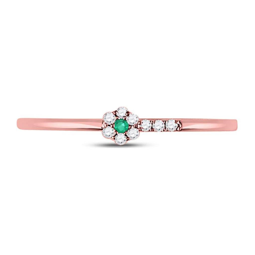 10kt Rose Gold Round Emerald Diamond Slender Stackable Band Ring 1/20 Cttw