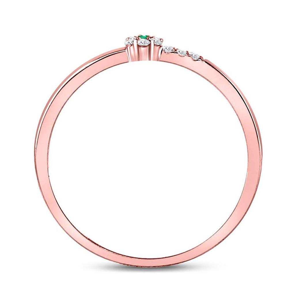 10kt Rose Gold Round Emerald Diamond Slender Stackable Band Ring 1/20 Cttw