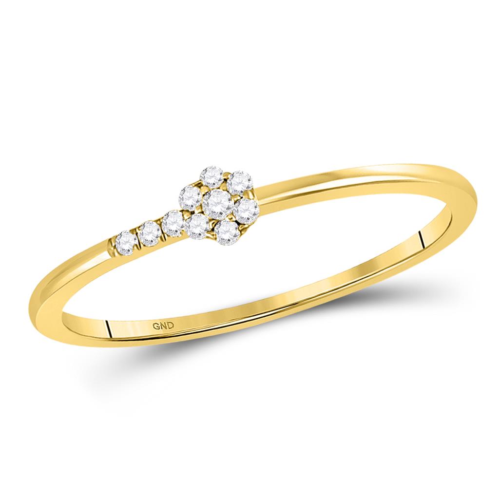 10k Yellow Gold Round Diamond Flower Stackable Band Ring 1/20 Cttw