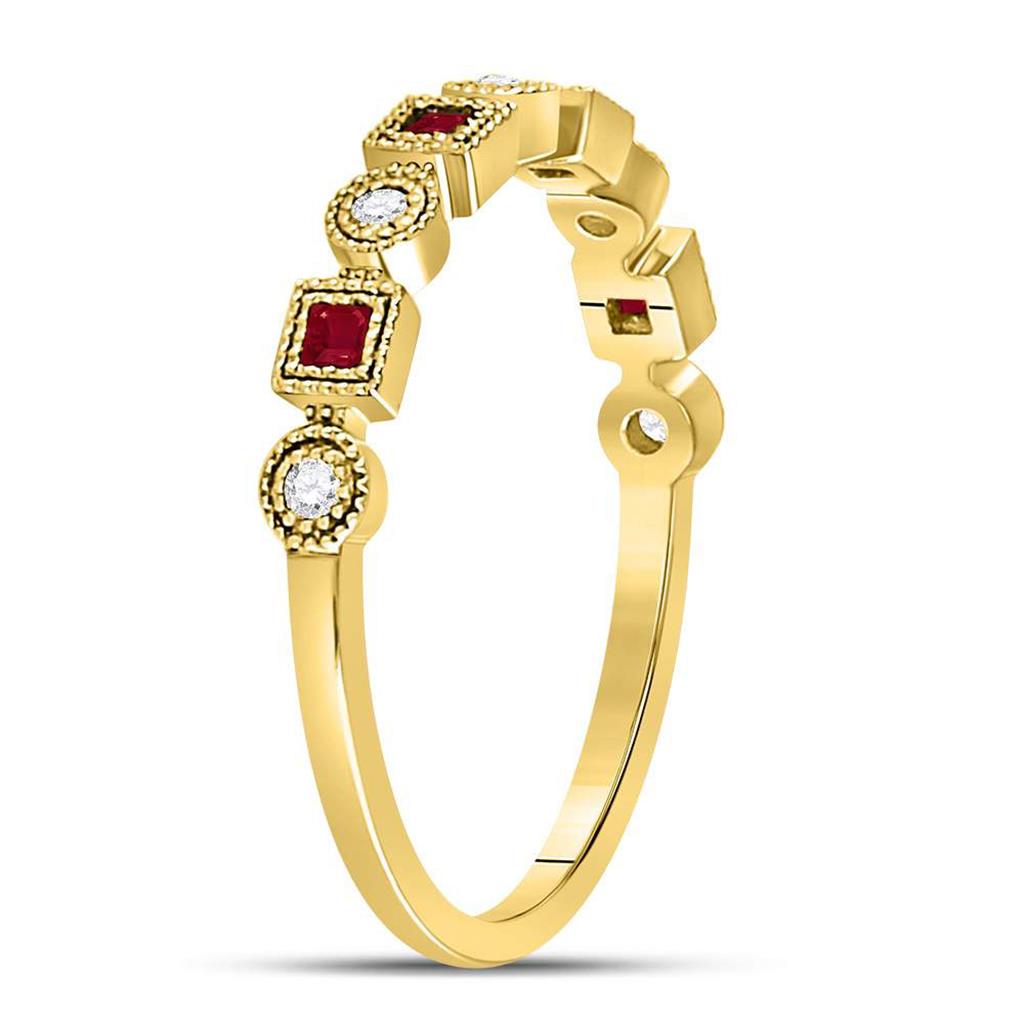 10k Yellow Gold Princess Ruby Square Dot Stackable Band Ring 1/8 Cttw