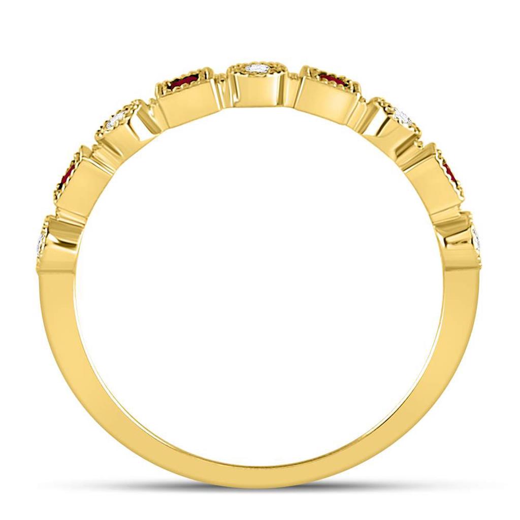 10k Yellow Gold Princess Ruby Square Dot Stackable Band Ring 1/8 Cttw