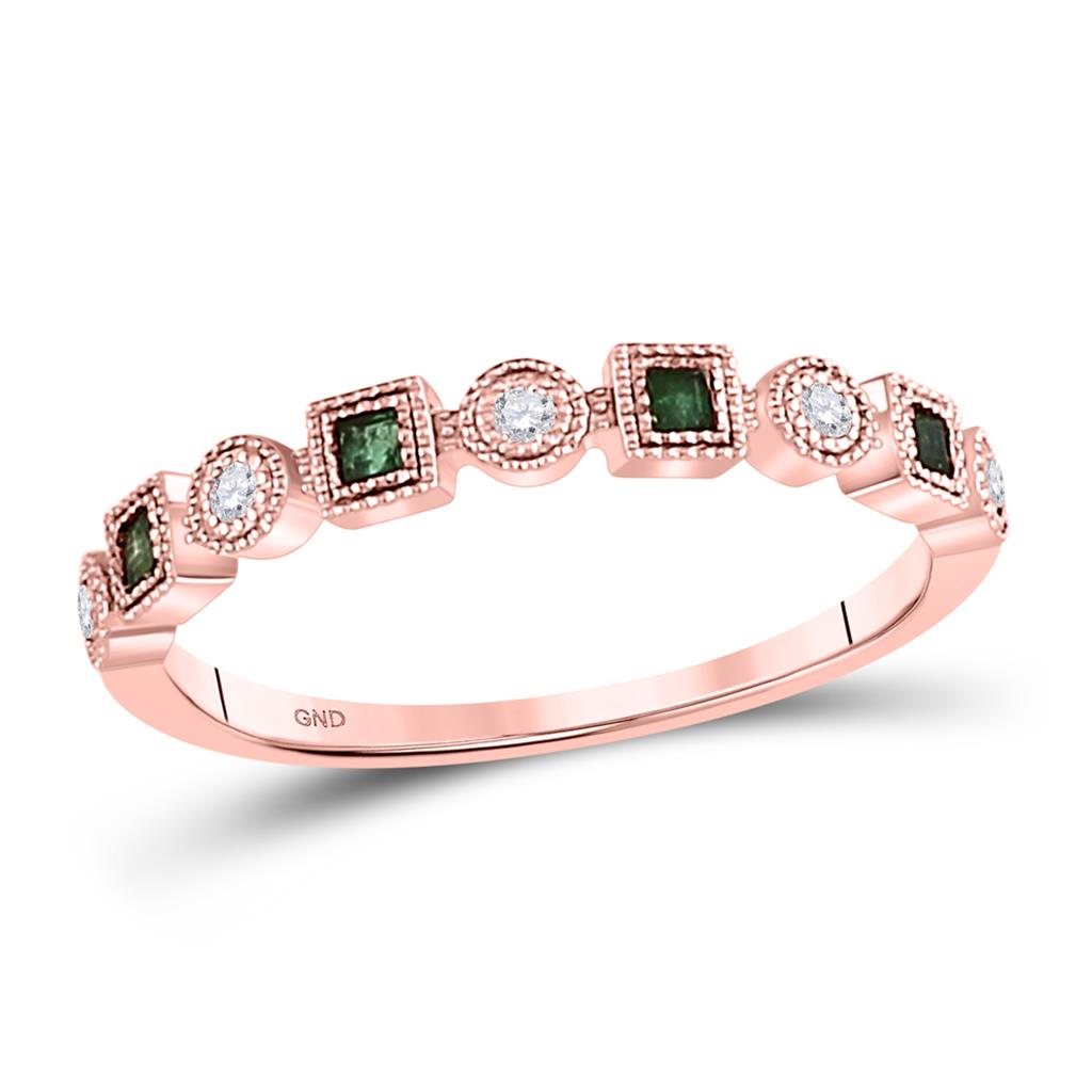 10k Rose Gold Princess Emerald Diamond Square Dot Stackable Band Ring 1/8 Cttw