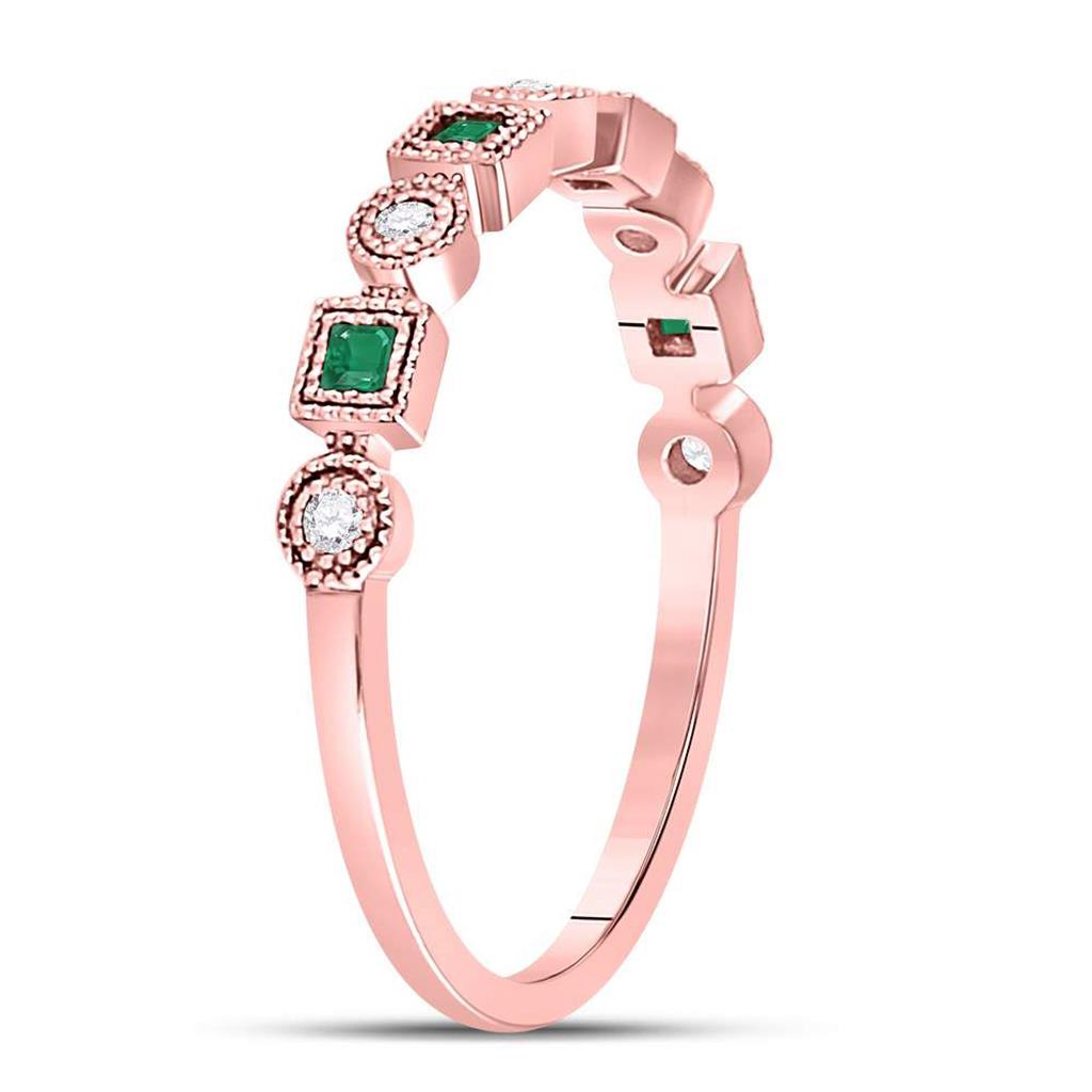 10k Rose Gold Princess Emerald Diamond Square Dot Stackable Band Ring 1/8 Cttw