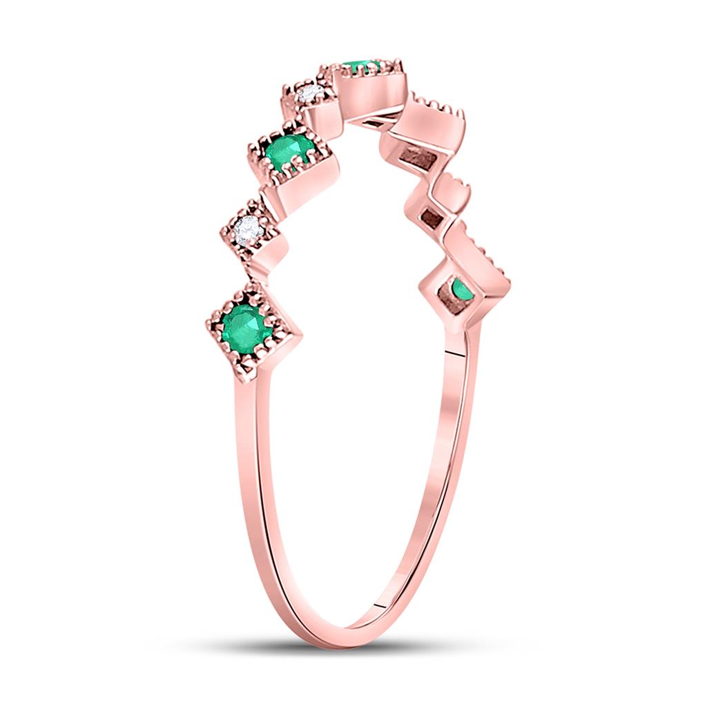 10k Rose Gold Round Emerald Diamond Milgrain Stackable Band Ring 1/5 Cttw