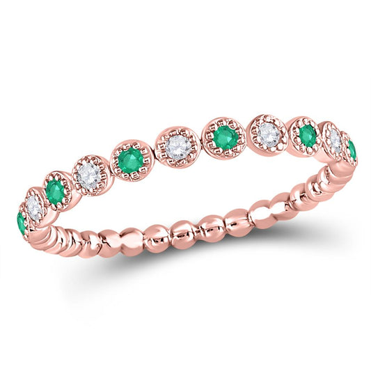 10kt Rose Gold Round Emerald Diamond Dot Stackable Band Ring 1/6 Cttw