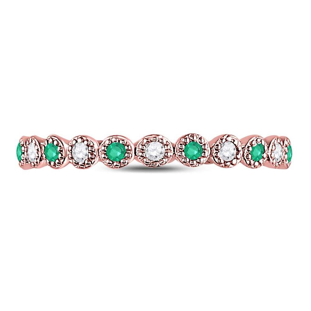 10kt Rose Gold Round Emerald Diamond Dot Stackable Band Ring 1/6 Cttw