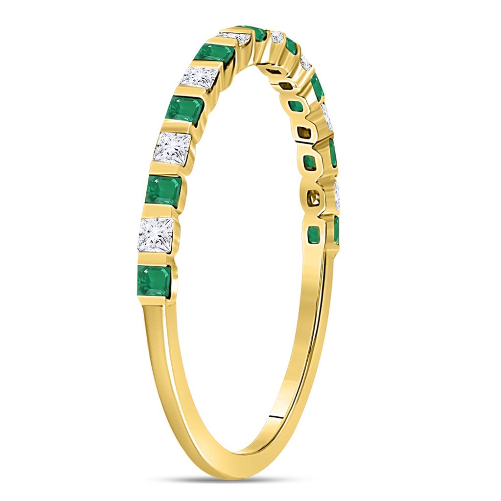 10k Yellow Gold Princess Emerald Diamond Alternating Stackable Band Ring 1/3 Cttw